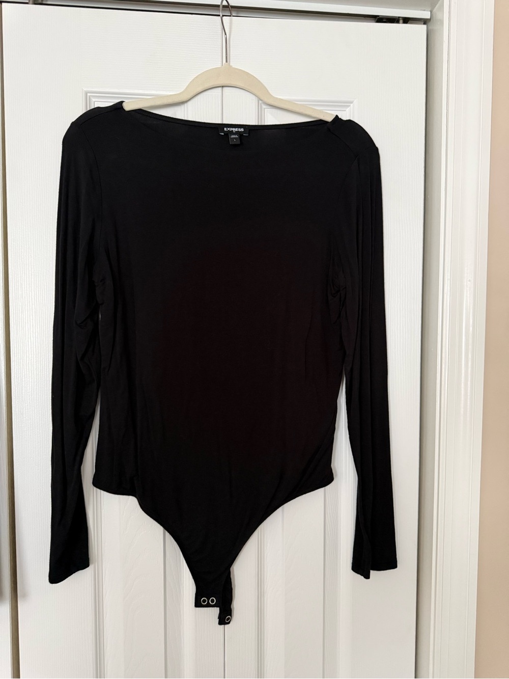 Express Black Long-Sleeve Boatneck Bodysuit